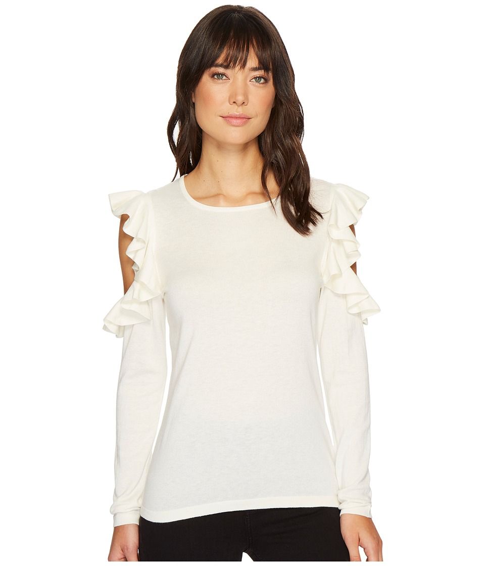 CeCe - Ruffled Exposed Shoulder Sweater (Antique White) Women's Sweater | Zappos