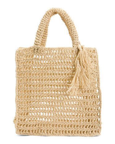 Straw Handwoven Double Handle Square Weave Large Tote | TJ Maxx
