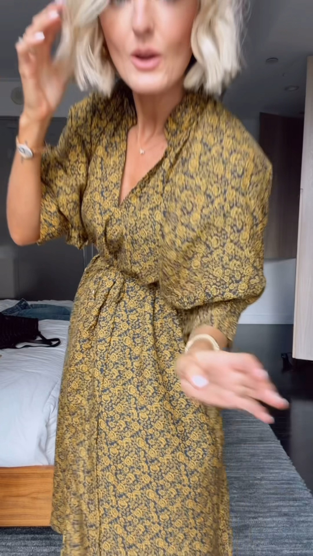 How pretty is this floral marigold and navy dress with puff sleeve detail? The pockets are always a must too! Can't believe this is Walmart! Wearing S.

Loverly grey, affordable fashion finds, scenario dress walmart, fall dresses midi, fall family photos womens dress 

 #LTKSeasonal