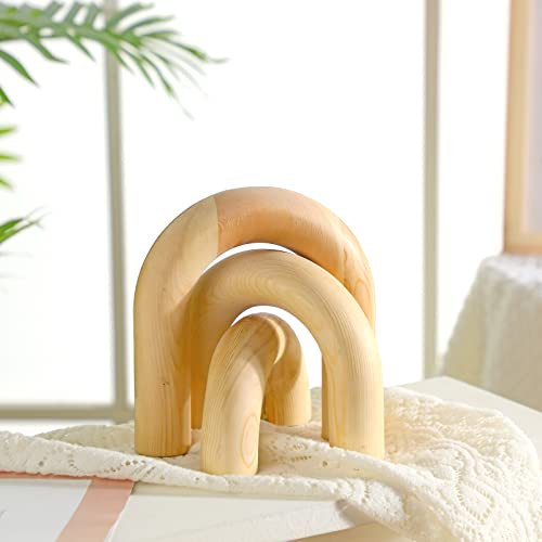 Qunclay 3 Pcs Wood Arch Decorative Objects Coffee Table Decor Modern Bookshelf Boho Home Decor for Shelves Mantel, Aesthetic Shelf Accent for Living Room Entryway(Wood Color) | Amazon (US)