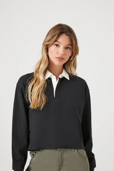 Cropped Long-Sleeve Rugby Shirt | Forever 21 (US)