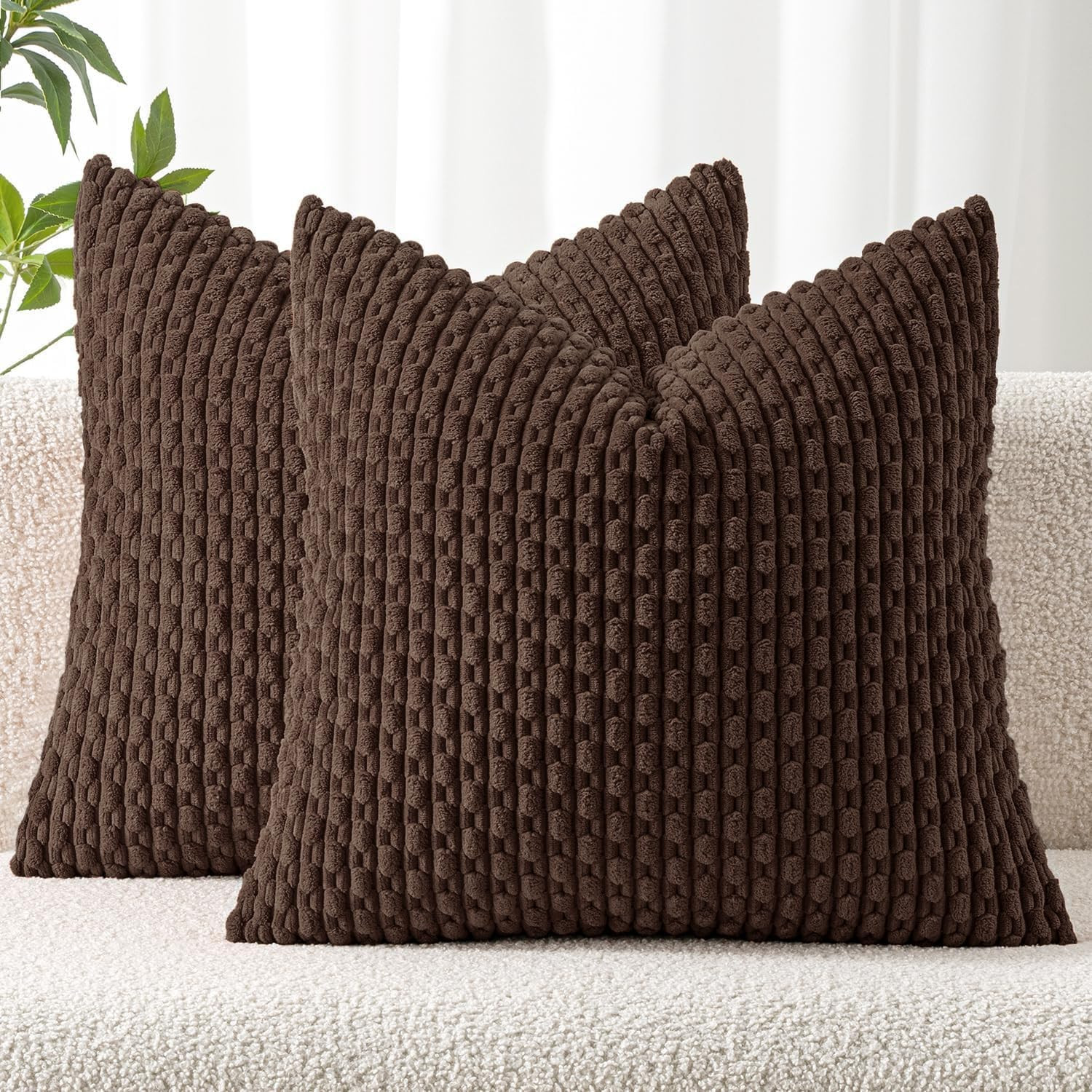 MIULEE Decorative Throw Pillow Covers 18x18 Dark Brown Textured Corduroy | Amazon (US)