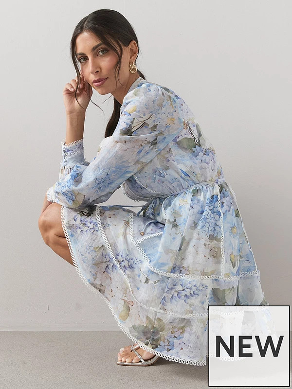 The Very Collection Linen Mix Floral Belted Mini Dress - Print | Very (UK)
