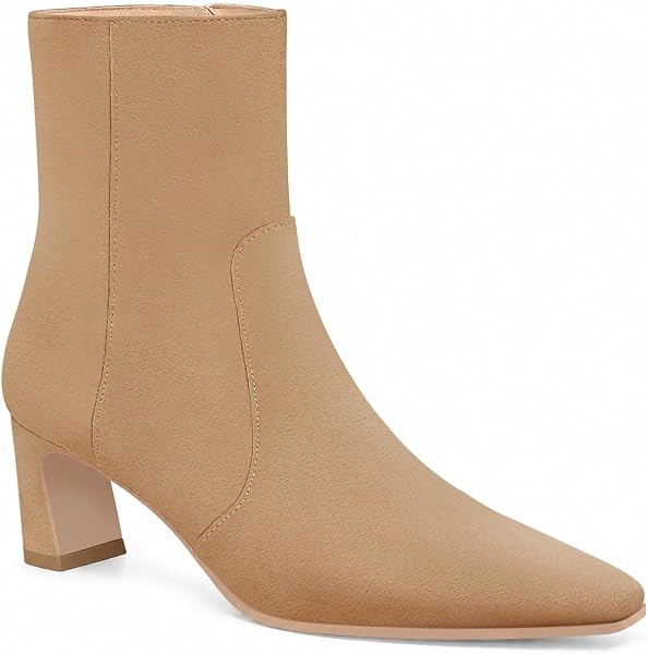 Coutgo Womens Ankle Boots Chunky Low Heel Square Toe Zip Dress Booties | Amazon (US)