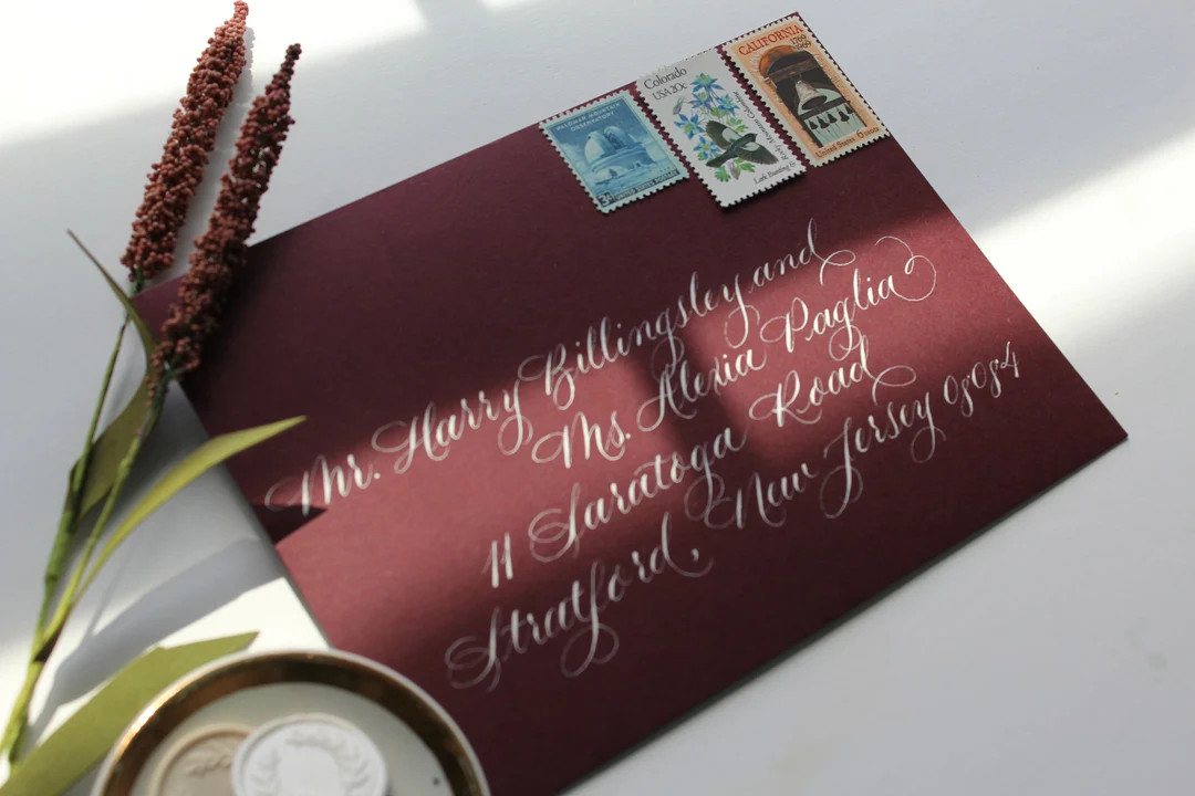 Flat Lay Calligraphy Keepsake Envelope With Vintage Stamps, Wax Seal and Floral Sprig for Wedding... | Etsy (US)