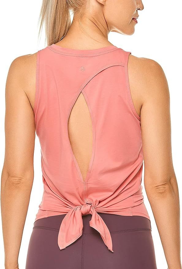 CRZ YOGA Women's Racerback Workout Sleeveless Shirts Round Neck Yoga Vest Top Open Back Sport Tan... | Amazon (UK)