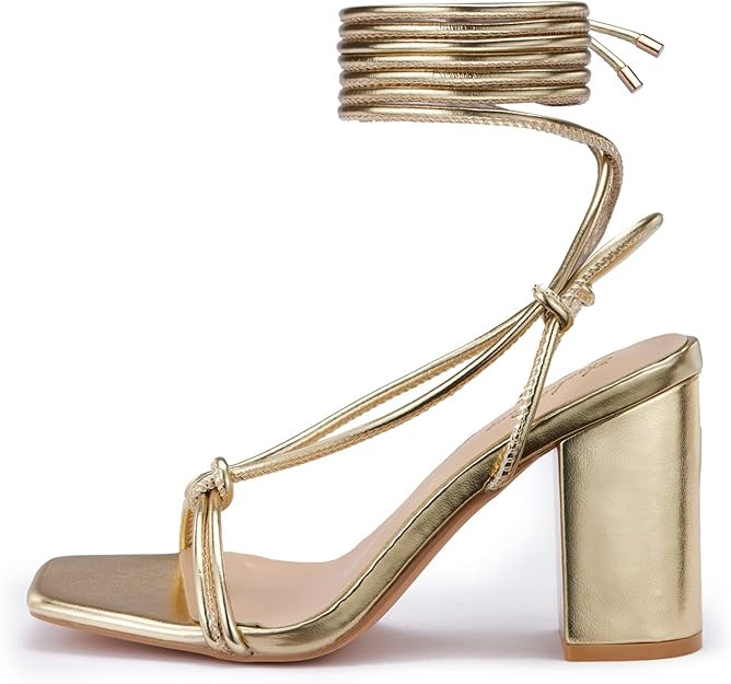 Elisabet Tang Women's Strappy Chunky Heels Sandals, Lace Up 3 inch Low Block Heels Ankle Wrap Hee... | Amazon (US)