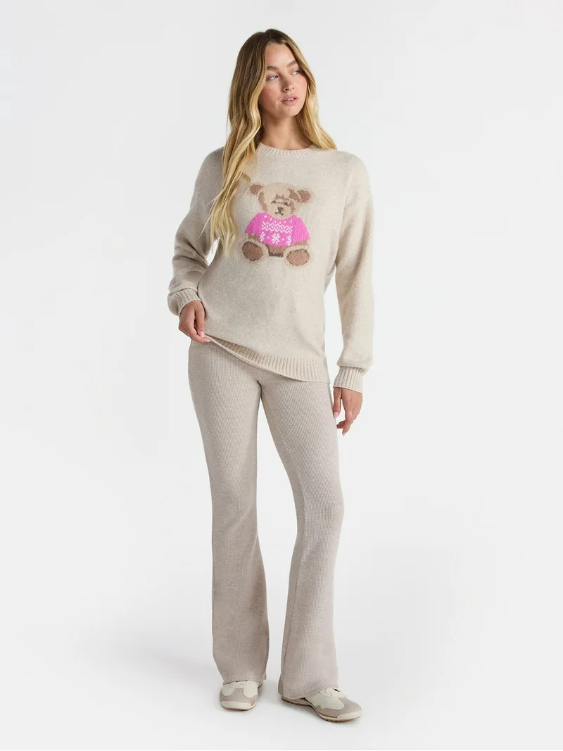 No Boundaries Brushed Back Waffle Knit Mini Bootcut Leggings, 32'' Inseam, Women’s | Walmart (US)