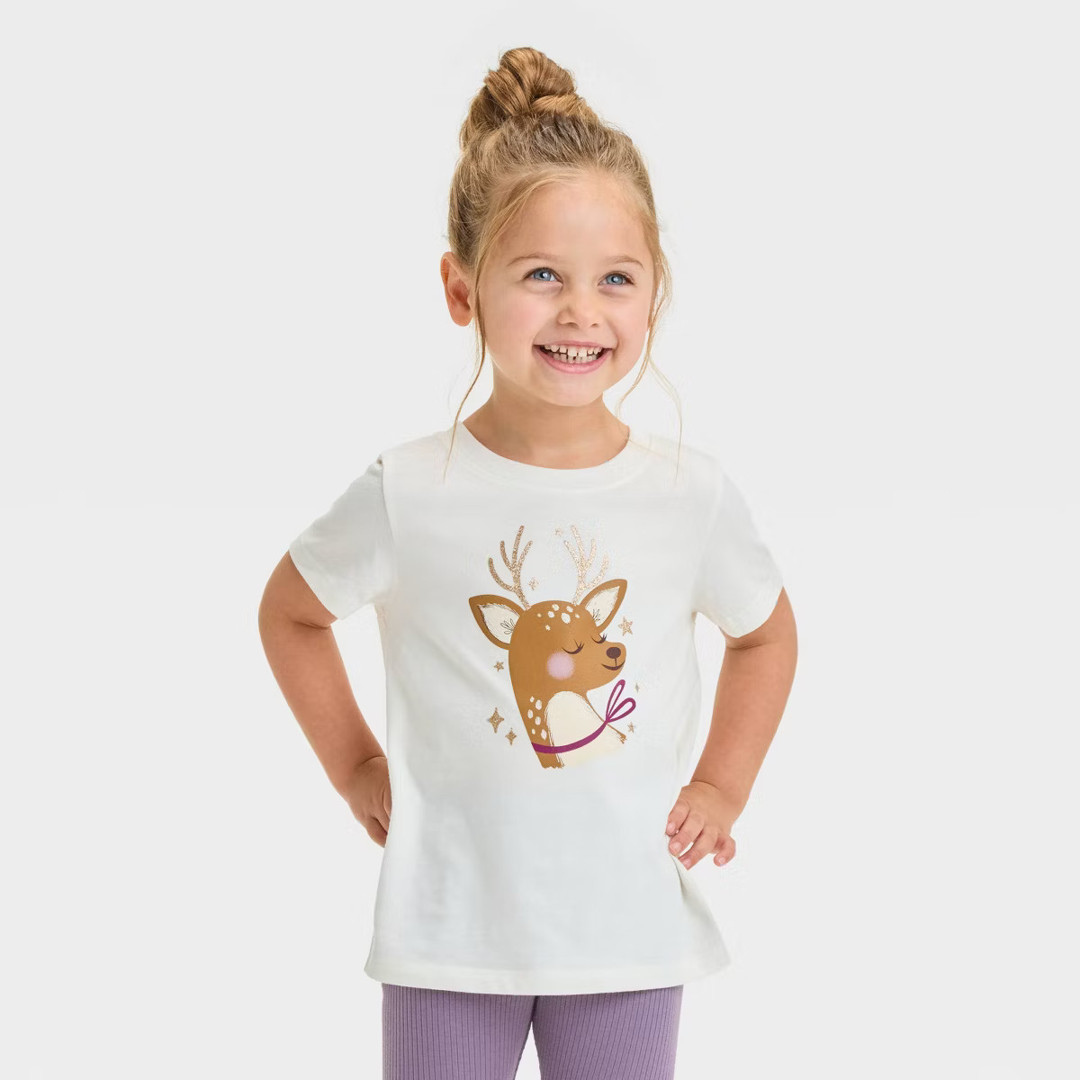Toddler Girls' Short Sleeve Sweet Deer T-Shirt - Cat & Jack™ Cream 5T | Target