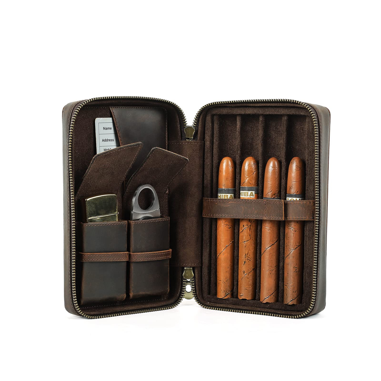 Hiram Leather Cigar Humidor, Genuine Cigar Travel Case Portable 4 Cigars Box with Cigar Cutter an... | Amazon (UK)