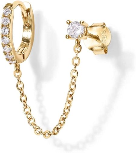 14K gold-plated double earring. Huggie and stud with connecting chain. 

Amazon jewelry. Classy jewelry  

#LTKfindsunder50 #LTKworkwear #LTKstyletip