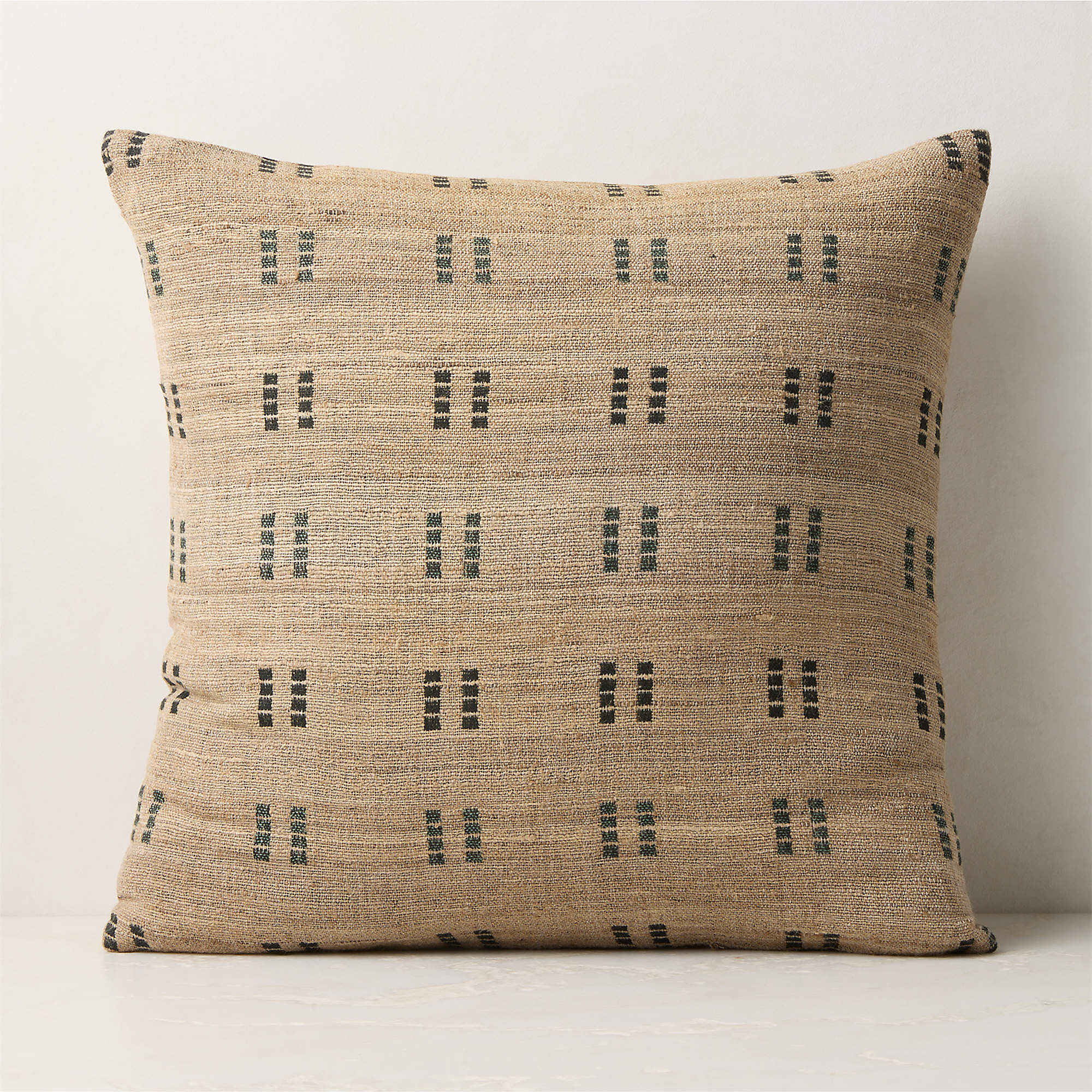 Castilla Sand and Faded Teal Wool and Silk Throw Pillow with Down-Alternative Insert 20"x20" | CB... | CB2