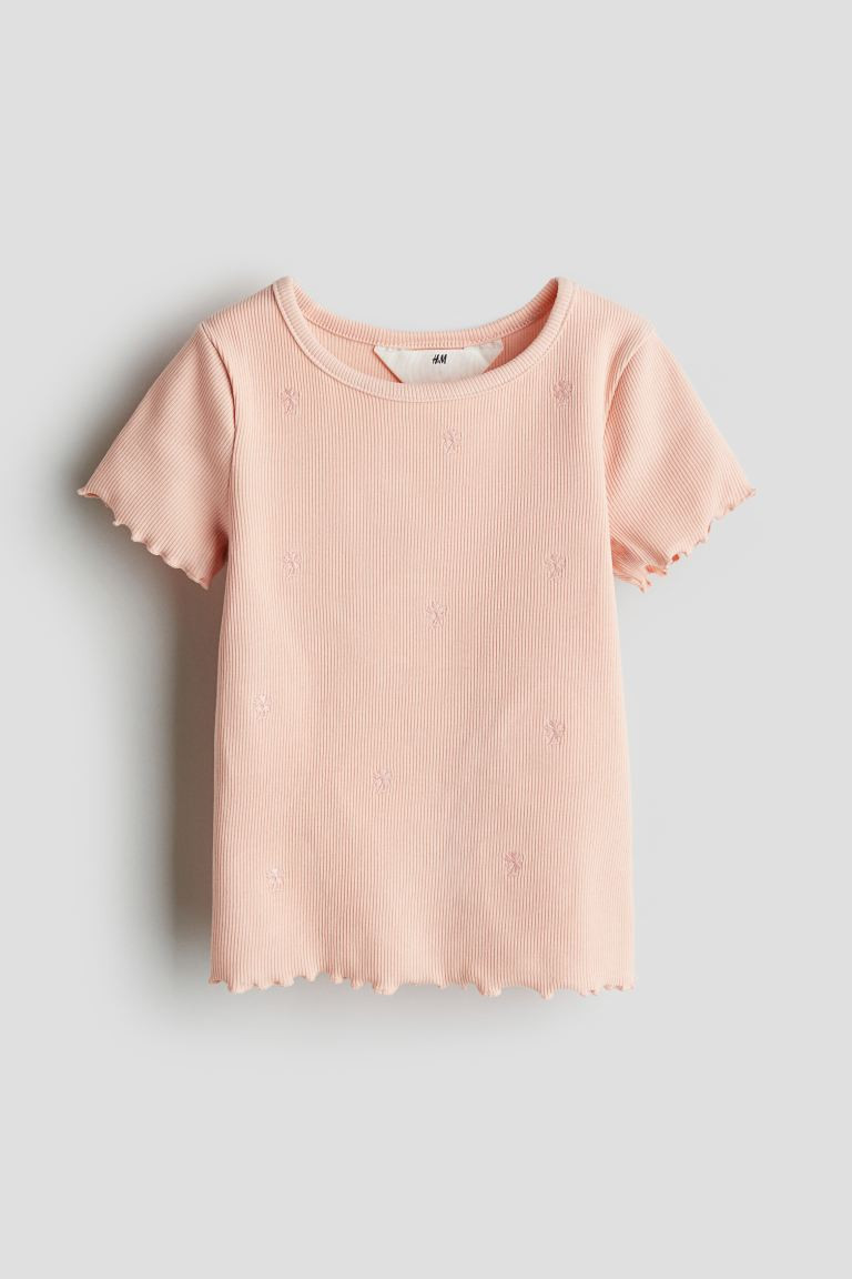Ruffle-trimmed Ribbed T-shirt | H&M (US + CA)