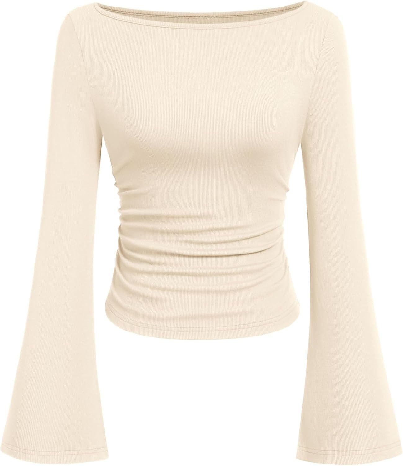 PRETTYGARDEN Womens Bell Long Sleeve Ribbed Knit Tops | Amazon (US)