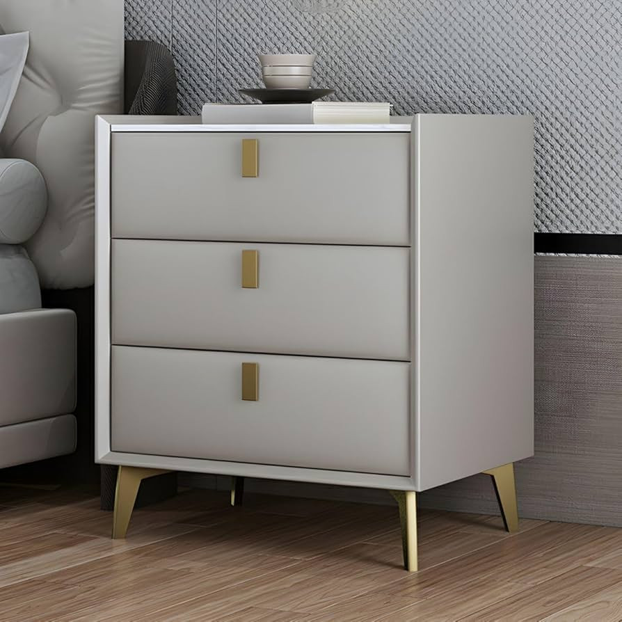 RUNNUP Glam Nightstand Modern Bedside Table with 3 Drawers and Stone Countertop 18" L Practical E... | Amazon (US)