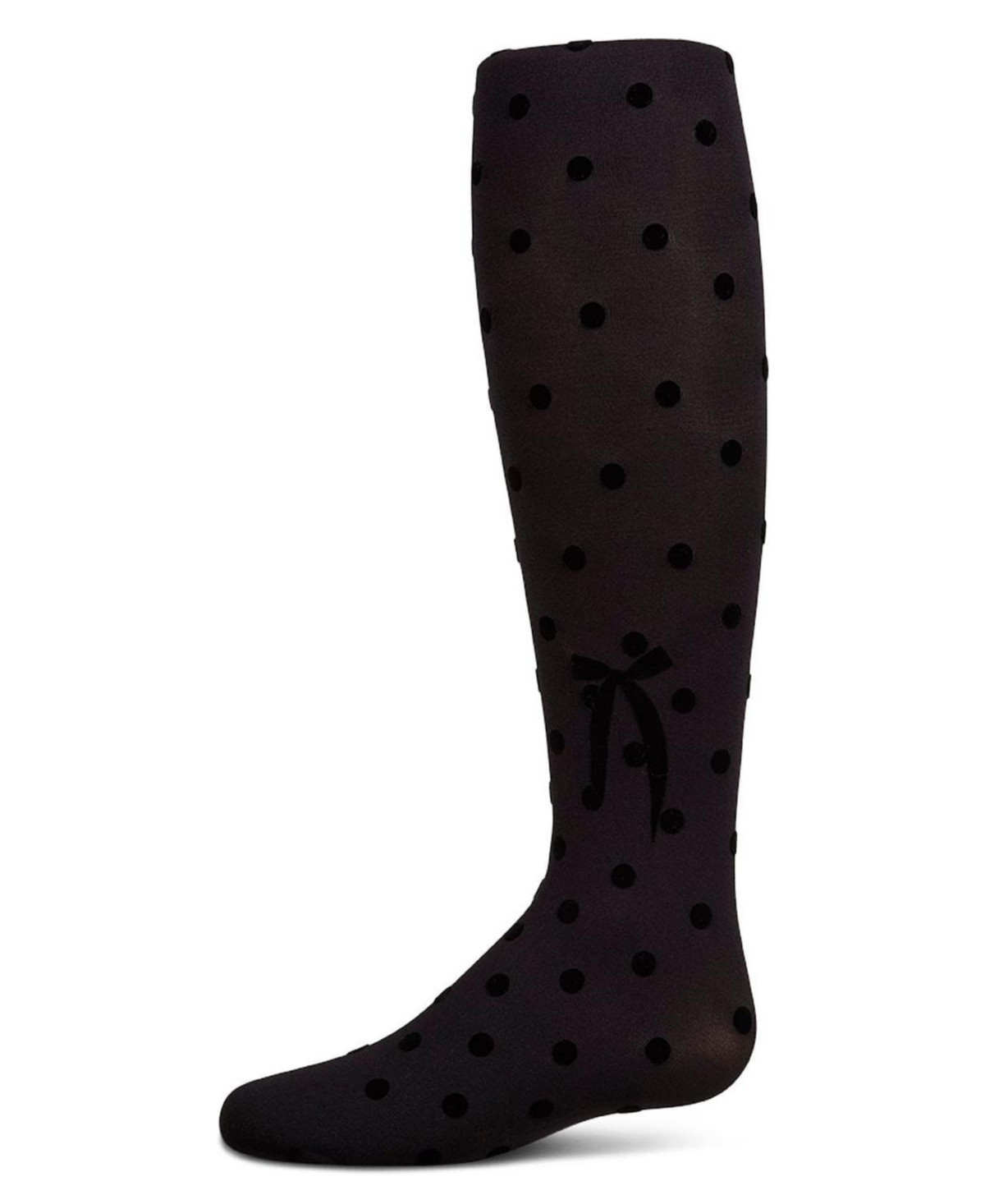 Memoi Girls Opaque Polka Dot Bow-Trimmed Flocked Tights - Black | Macy's