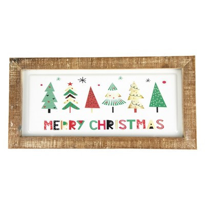 Northlight 11.75" Framed Merry Christmas Trees Metal Wall Sign | Target
