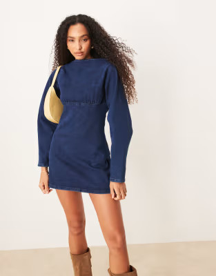 ASOS DESIGN cocoon sleeve denim mini dress in mid blue | ASOS | ASOS (Global)
