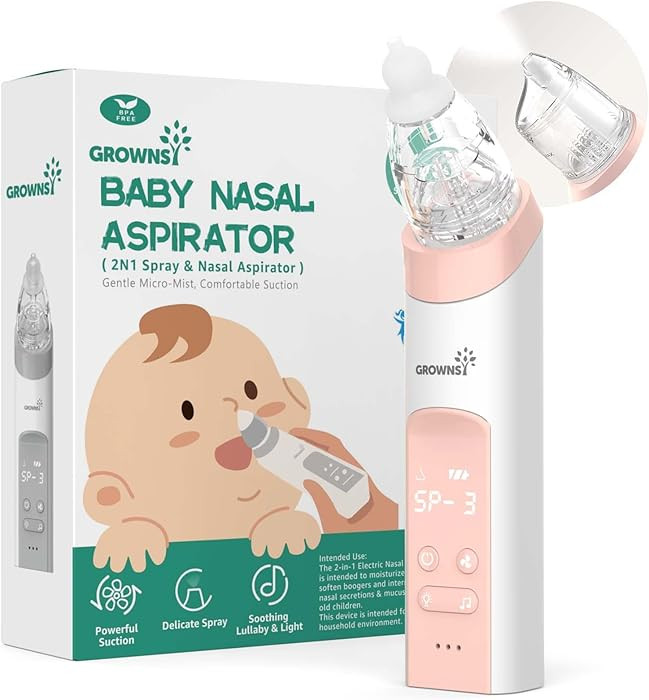 GROWNSY Nasal Aspirator for Baby, 2-in-1 Electric Nose Spray & Suction, Baby Nose Sucker with Pow... | Amazon (US)