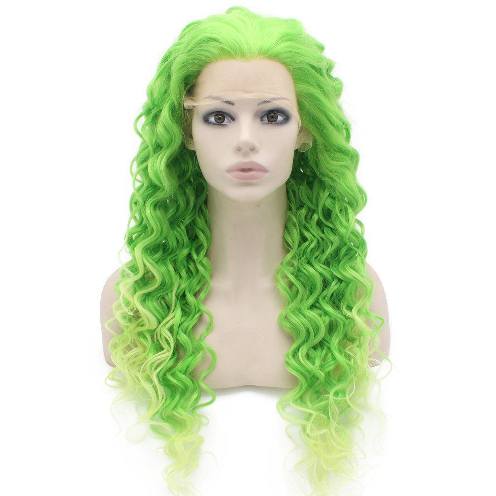 Two Tone Green Curly Lace Front Synthetic Wig Natural Stylish Fiber Green Curly Wig At Mxangel | Amazon (US)