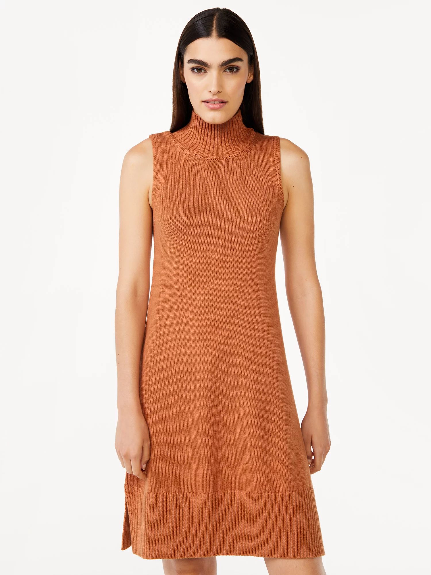 Free Assembly Women's Sleeveless Tall Neck Ribbed Sweater Mini Dress - Walmart.com | Walmart (US)