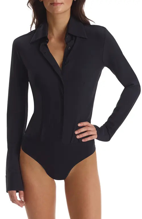 Commando Classic Long Sleeve Button-Down Thong Bodysuit in Black at Nordstrom, Size Medium | Nordstrom