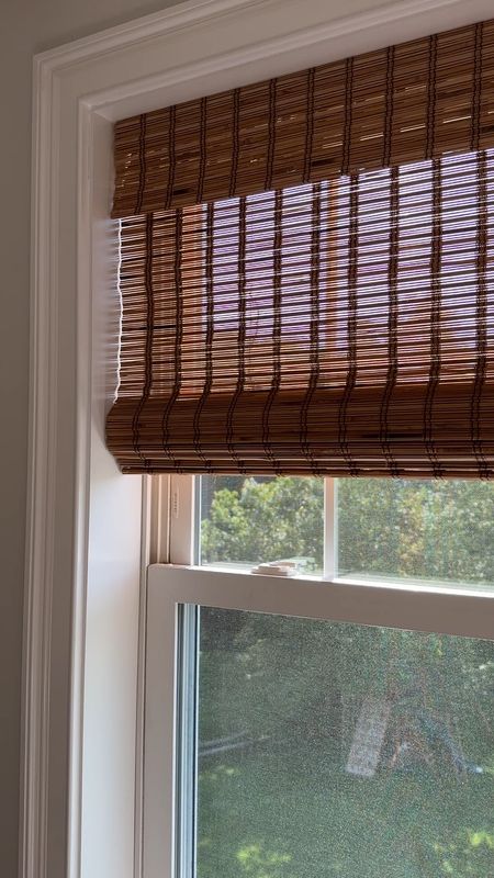 Close up view of bamboo shades and how they’re installed. Cordless shade, Roman shade, wood shade, Amazon 

#LTKFind #LTKhome