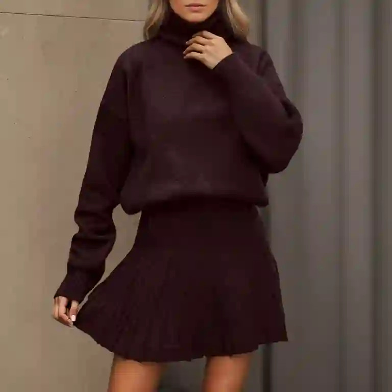 Letdown Skirt Sets Women 2 Piece Outfits Long Sleeve Turtleneck Loose Sweater & Mini Pleated Knit... | Walmart (US)