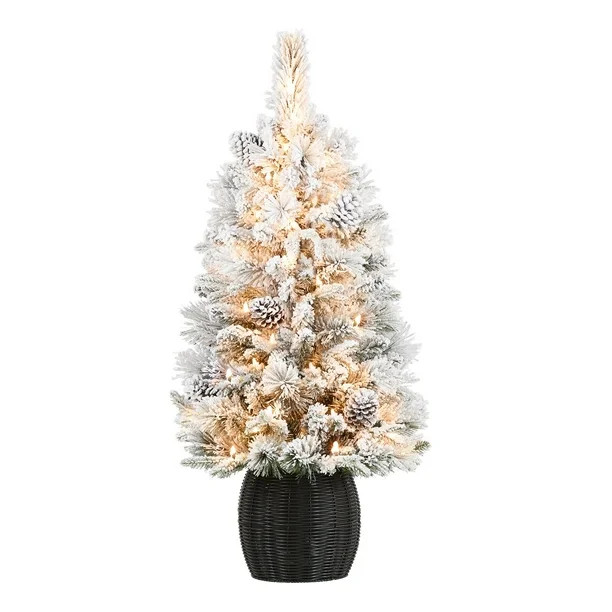 Holiday Time 3.5ft Pre-Lit Flocked Dakota Artificial Christmas Tree, Green, 3.5',Clear - Walmart.... | Walmart (US)