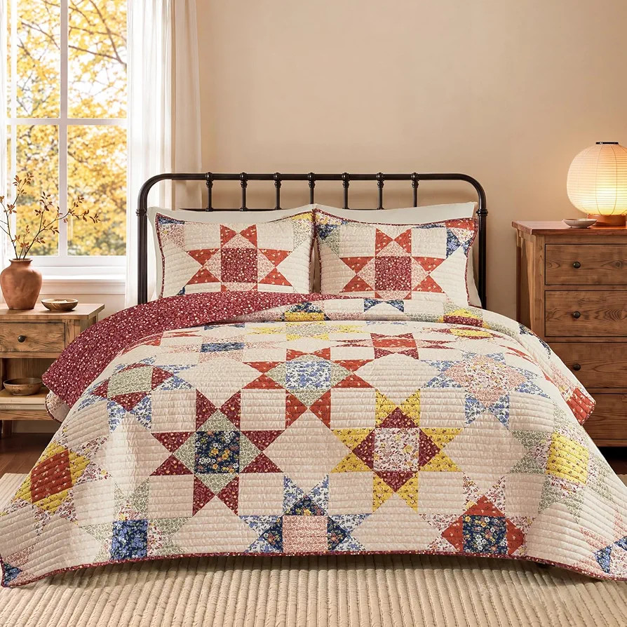 Queen Quilt Set-3 Pieces Soft Bedding Lightweight Patchwork Coverlet | Amazon (US)
