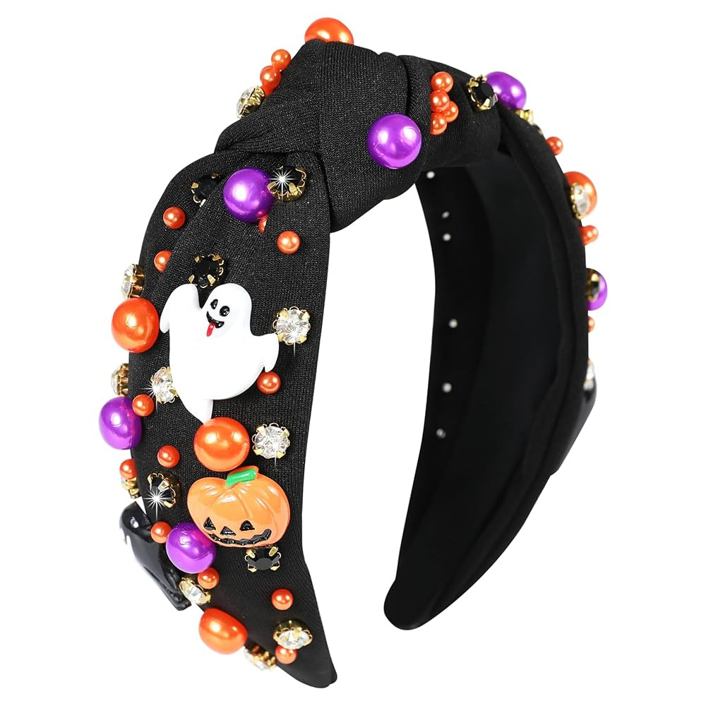 Halloween Pearl Knotted Headbands for Women Girls Beaded Crystal Jeweled Headband Wide Twisted Gh... | Amazon (US)