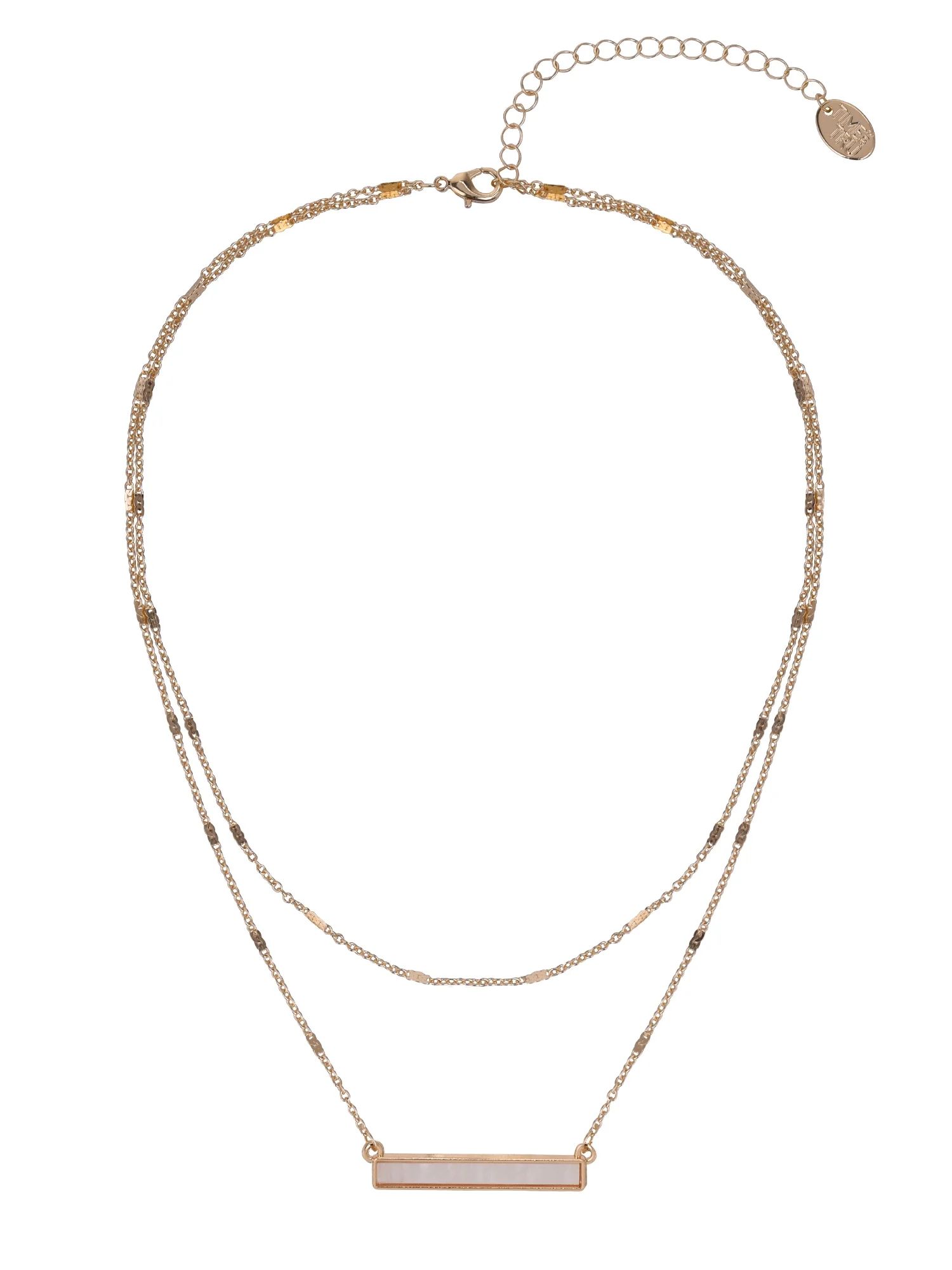 Time And Tru Women's Gold Tone MOP Bar Delicate Pendant Necklace | Walmart (US)