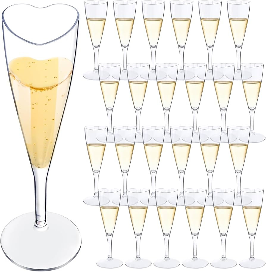 24 Pcs Heart Shaped Champagne Flutes Valentines Plastic Goblet Champagne Cups 4.4oz Disposable Champagne Glasses for Bachelorette Wedding Bridal Shower Party Valentines Day(Clear) | Amazon (US)