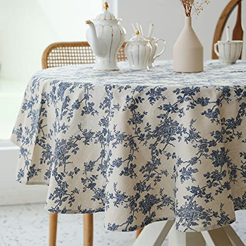 Pastoral Round Tablecloth - 60 Inch Dia. - Linen Fabric Table Cloth - Washable Table Cover with D... | Walmart (US)