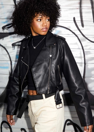 Black Faux Leather Motorcycle Jacket | rue21