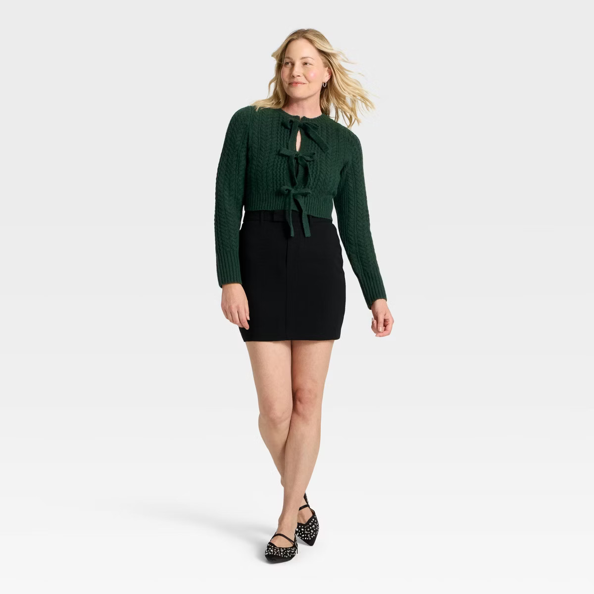 Women's Long Sleeve Bow Cardigan Sweater - A New Day™ Dark Green M | Target
