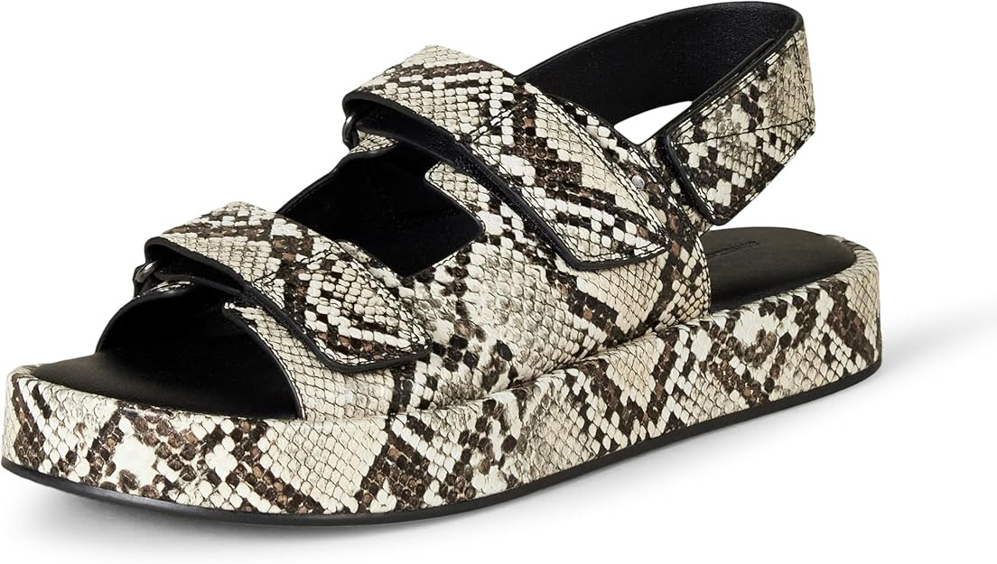 Amazon.com: Amazon Essentials Women's Adjustable Triple Strap Flat Platform Sandal, Multi Faux Sn... | Amazon (US)