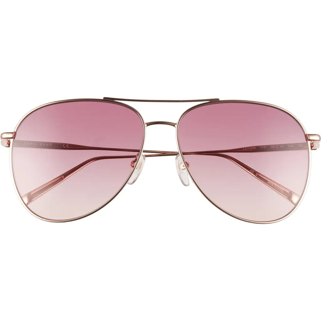 Longchamp Classic 59mm Gradient Aviator Sunglasses in Rose Gold/Rose Gradient at Nordstrom | Nordstrom