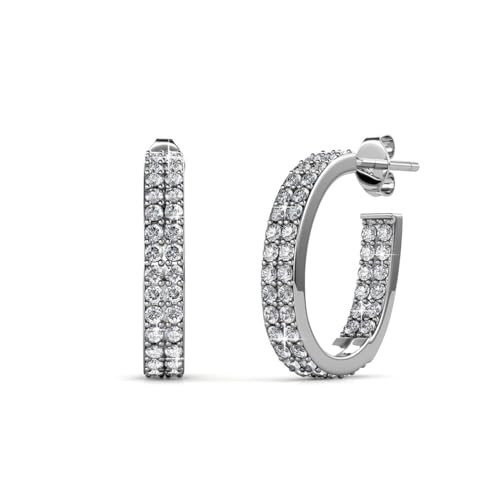 Cate & Chloe Grace 18k White Gold-Plated 19mm Silver Hoop Earrings with Round Cut Simulated Diamond Crystals, Lightweight Hypoallergenic Jewelry for Women, Gift for Her on Christmas, Anniversar | Amazon (US)