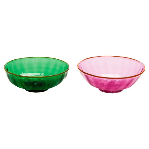 Luxury Nut Bowl Set of 2 Verde/Rosa, Murano Glass by La DoubleJ, Italy