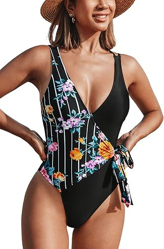 CUPSHE Women's One Piece Swimsuit Wrap Color Block Tie Side Bathing Suit | Amazon (US)
