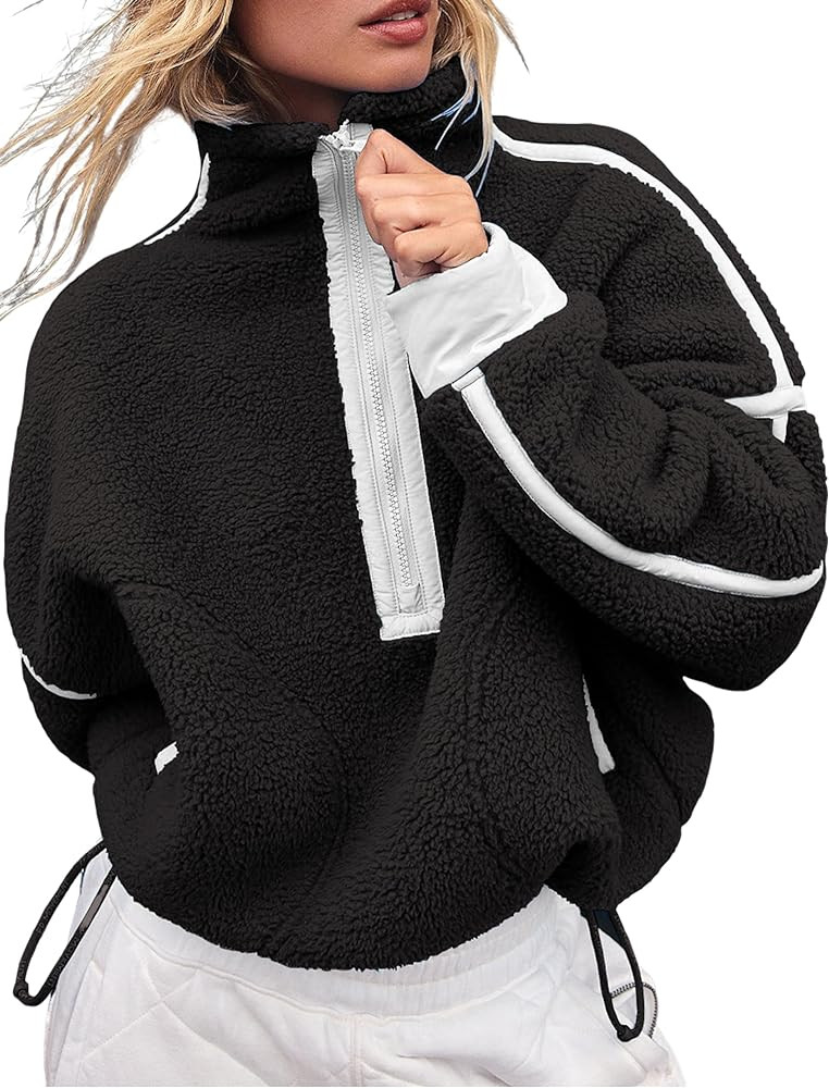 Women's Oversized Fleece Sweatshirt Long Sleeve Half Zip Sherpa Hoodie Fleece Pullover Top With P... | Amazon (US)