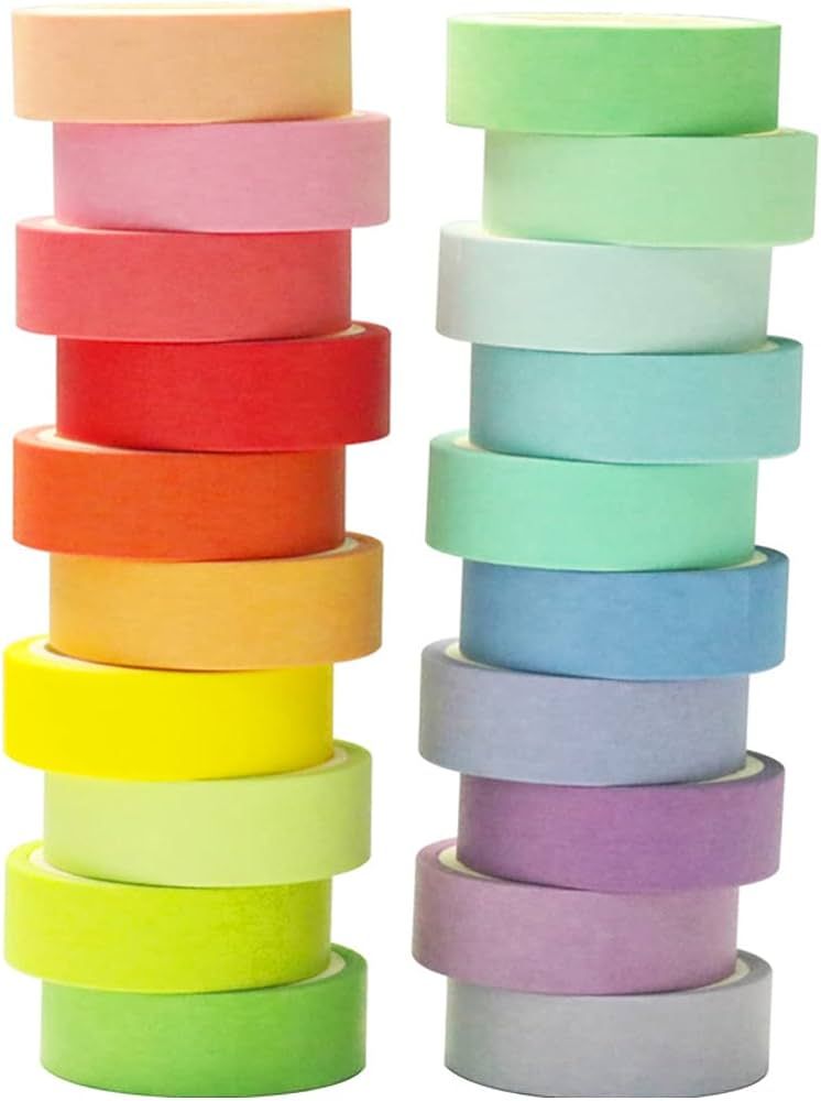 Baijixin Washi Tape Set 20 Rolls - 15mm Rainbow Colors Masking Decorative for Bullet Journal, Pla... | Amazon (US)