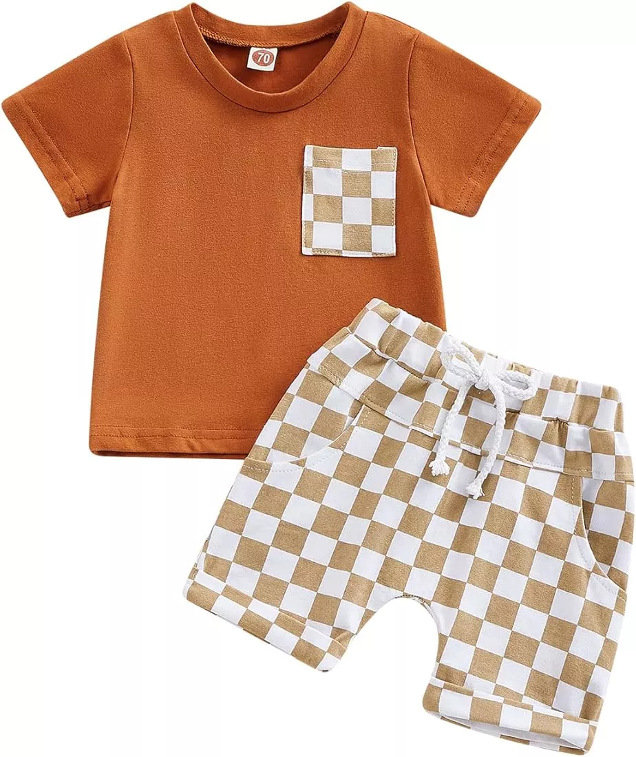 Toddler Baby Boys Checkerboard Plaid Print Elastic Waist Shorts