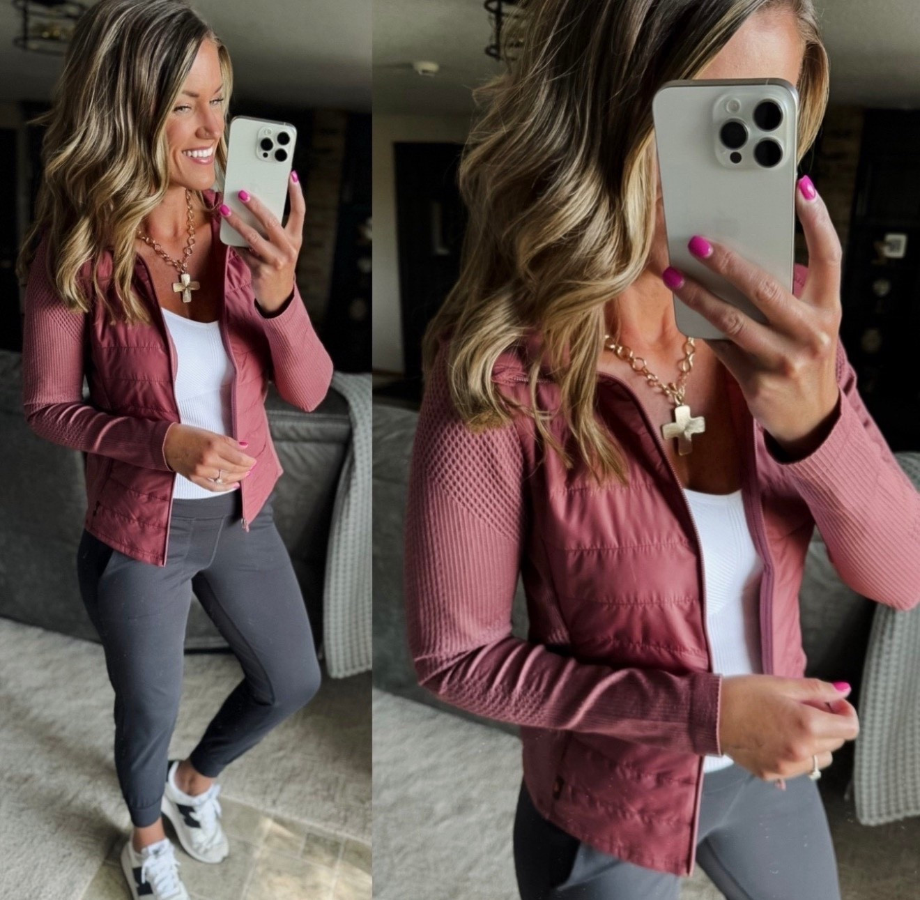 This jacket is fantastic. Slim fit, mixed media material, beautiful color. Wearing size small  

#LTKStyleTip #LTKActive #LTKSeasonal