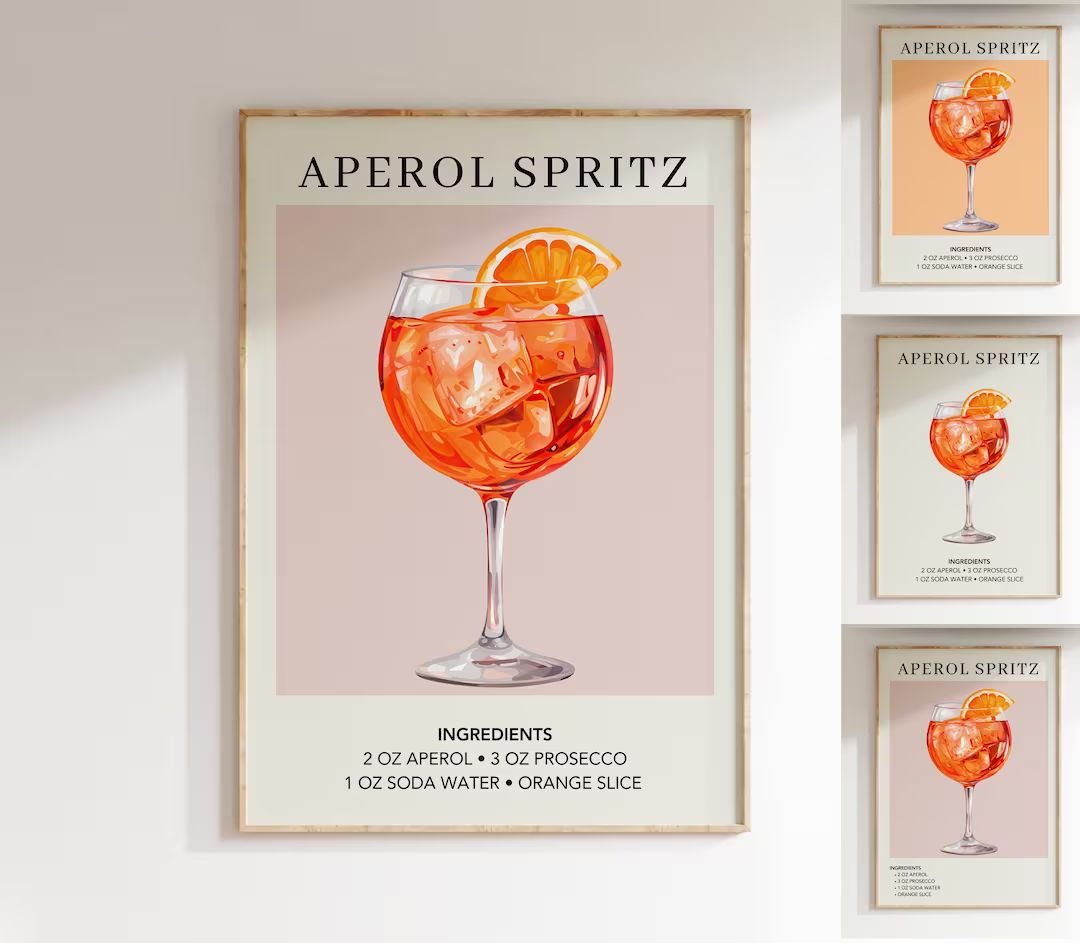 Aperol Spritz Art Print Bar Cart Decor Cocktail Poster Party Signature Drink Sign Trendy Wall Min... | Etsy (US)