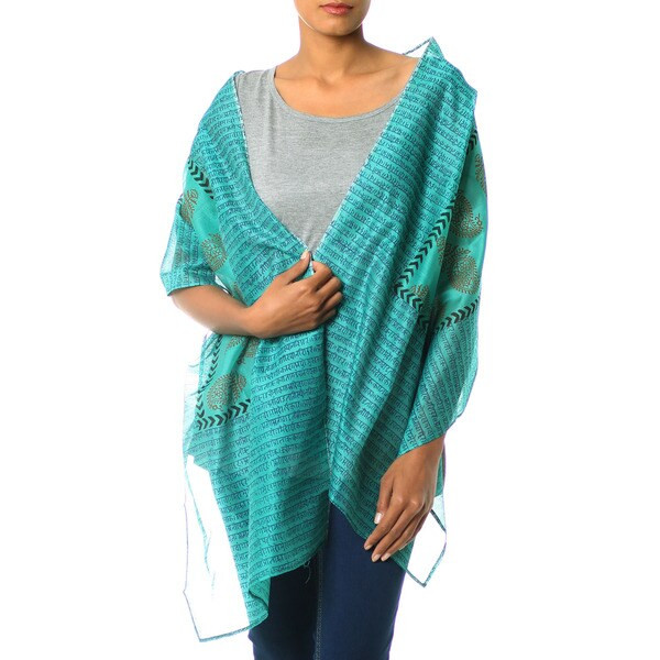Handmade Cotton and Silk Shawl, 'Story In Paisley' (India) | Bed Bath & Beyond