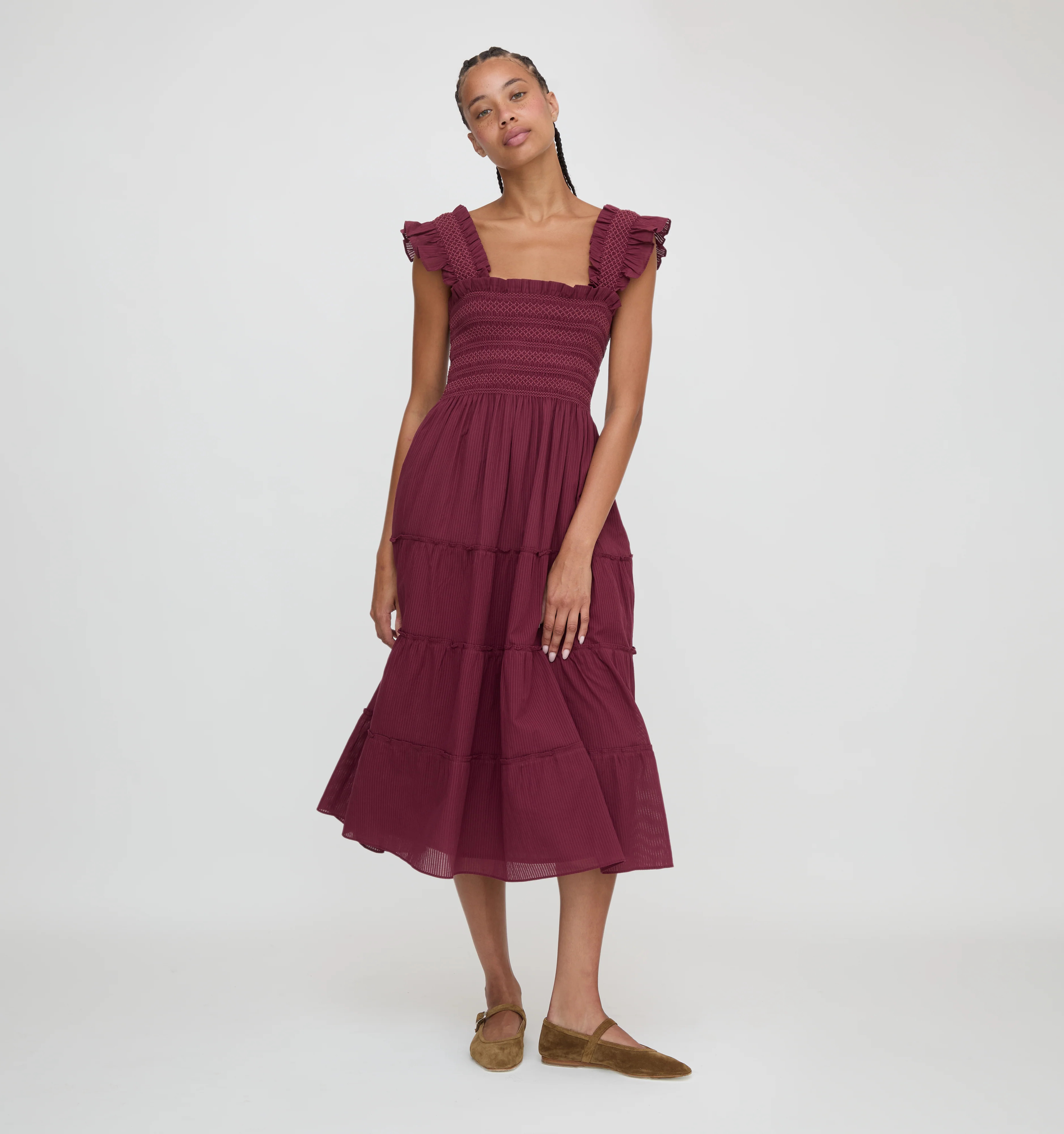 The Ellie Nap Dress - Burgundy Shadow Stripe | Hill House Home US
