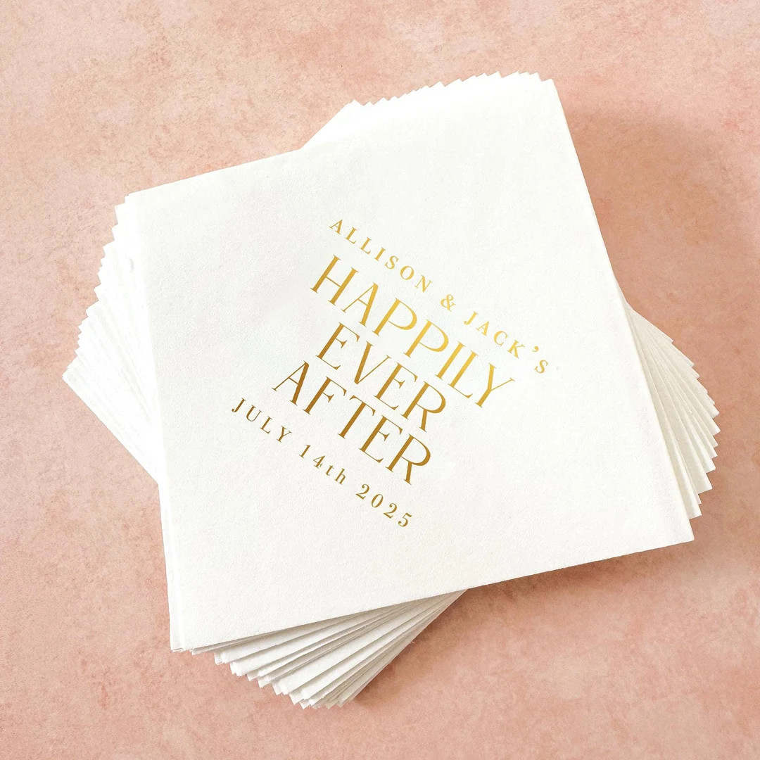 Happily Ever After Wedding Cocktail Napkins Personalized || Gold Foil Wedding Napkins, Bridal Sho... | Etsy (US)