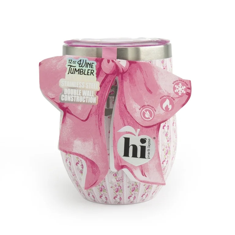 Hi Peach Layne, Mother's Day Gift Set, Pink Stripe Floral Wine Tumbler with Nail File | Walmart (US)